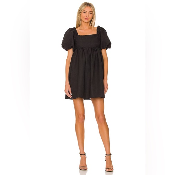 Line & Dot ~ Evelyn Puff Sleeve Mini Dress in Black - Picture 1 of 4